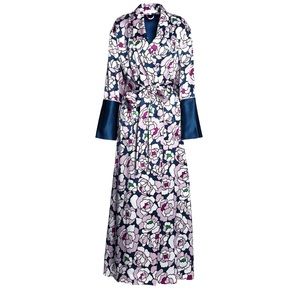 Olivia Von Halle Women's Floral Print Silk Robe Size 1-2